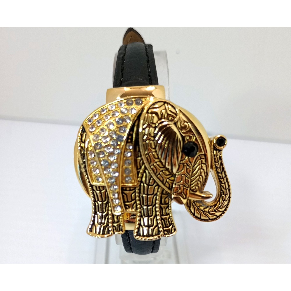 Unique Peck & Peck‎ Women Elephant Locket Watch Gold Tone Blk Band New Battery